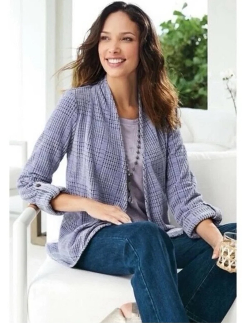 Soft Surroundings Chenille Warwick Topper Roll Tab Women's Cardigan Large